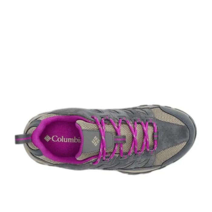 Gray and purple Columbia hiking shoe with mesh and suede construction