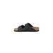 Gray Birkenstock sandal with cork footbed and two straps for women