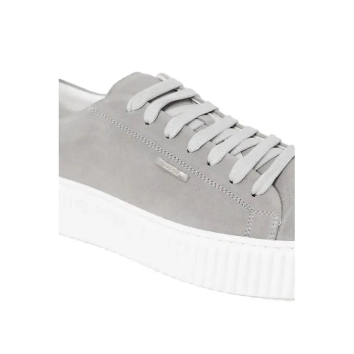 Gray suede Antony Morato sneakers with white laces and thick white platform sole