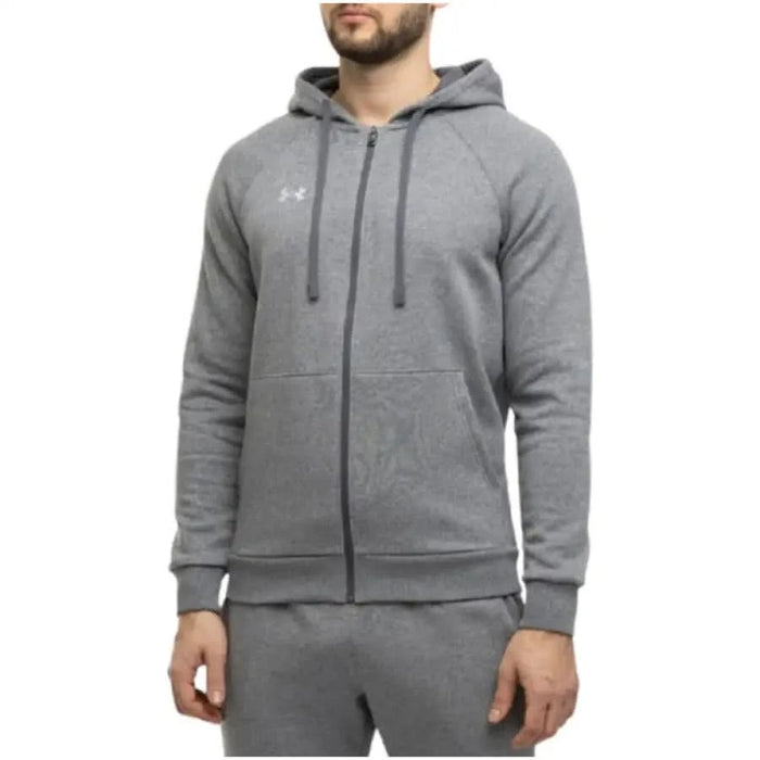 Gray zip-up hoodie sweatshirt with drawstring hood from Under Armour Men’s collection