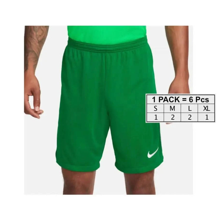 Green Nike athletic shorts featuring a white swoosh logo for men’s sportswear