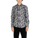 Grey and black leaf-patterned long sleeve button-up shirt by Gianni Lupo for men