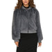 Grey faux fur bomber jacket with ribbed collar and cuffs by Only Women