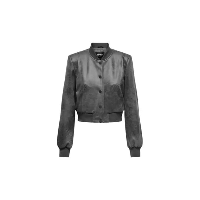 Grey metallic cropped bomber jacket with ribbed collar and cuffs from Only Women Jacket