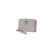 Grey patterned Guess wallet with wrist strap in a product featuring zip closure