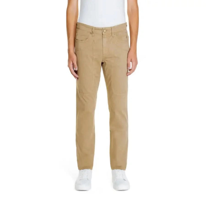 Khaki-colored straight-leg pants with pockets and button closure - Jeckerson Men Trousers