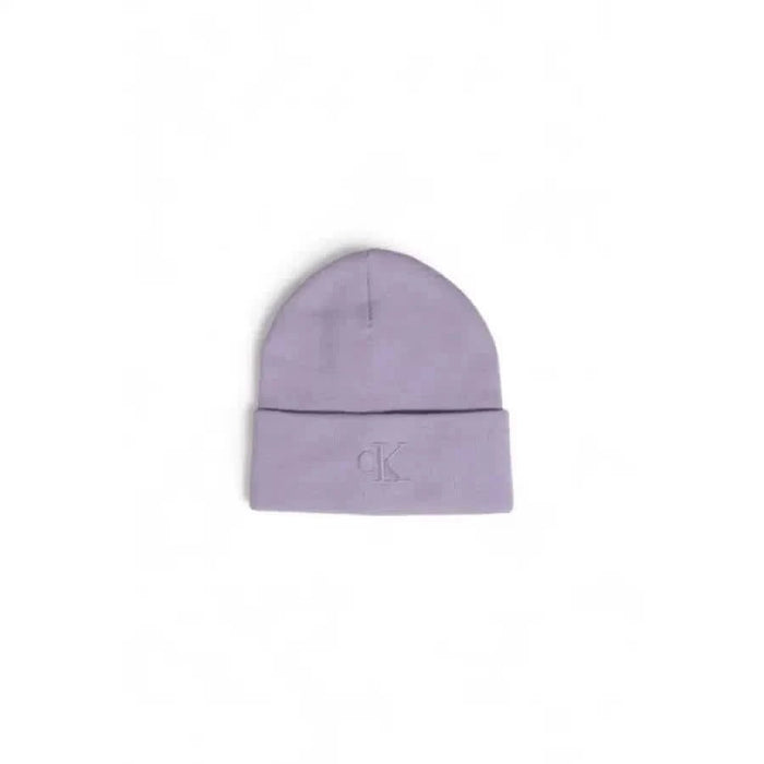 Lavender knit beanie with ’CK’ logo on the cuff from Calvin Klein Women Cap collection