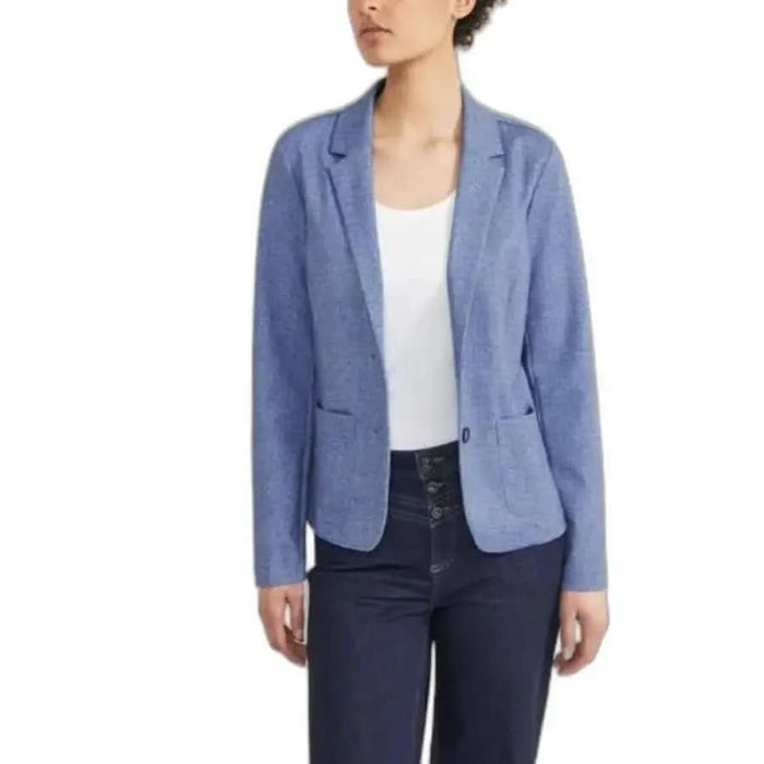 Street One Women’s Light Blue Blazer over White Top and Dark Jeans