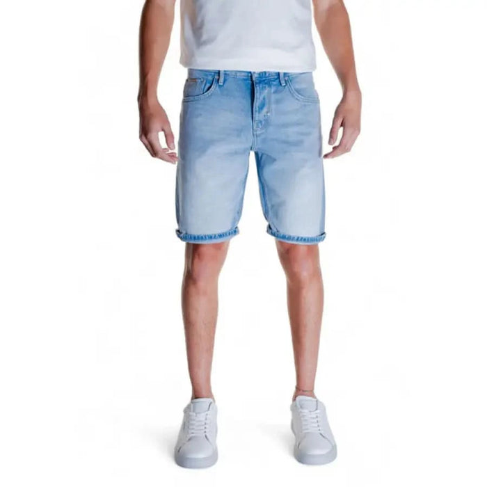 Light blue denim shorts with frayed hems Antony Morato Men Shorts by Antony Morato