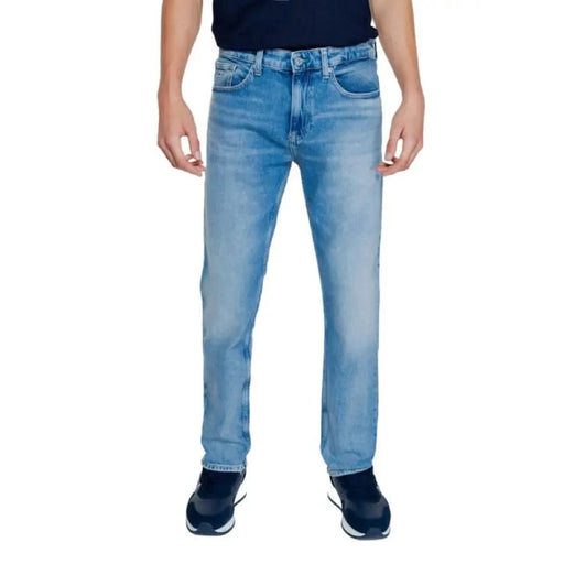 Light blue straight-leg denim jeans by Tommy Hilfiger for men