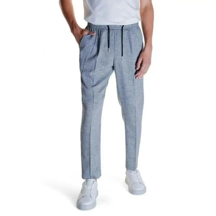 Light blue-gray drawstring trousers with pockets and tapered leg - Antony Morato Men Trousers