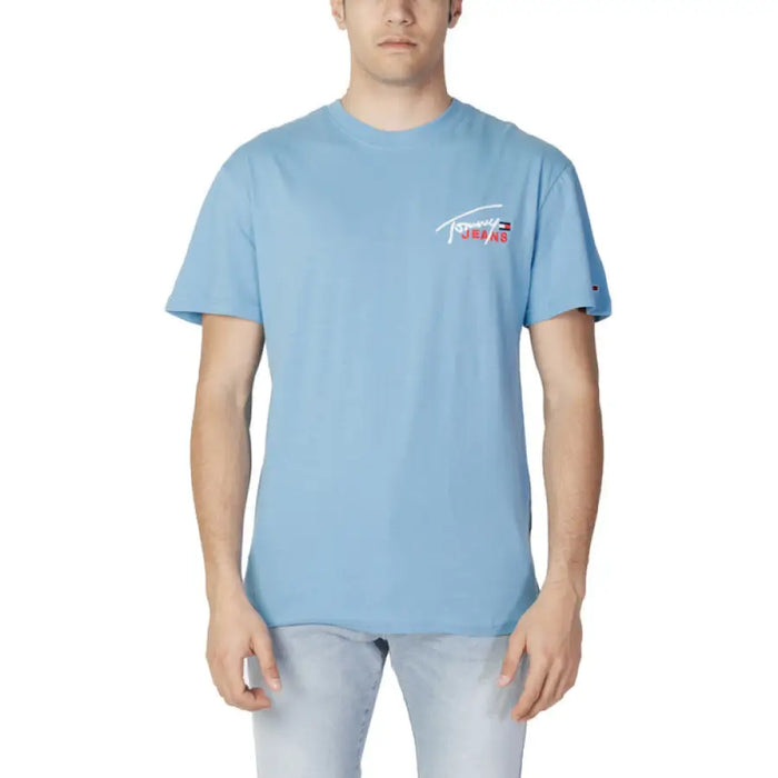 Light blue Tommy Hilfiger Jeans men’s t-shirt featuring a small logo on the chest