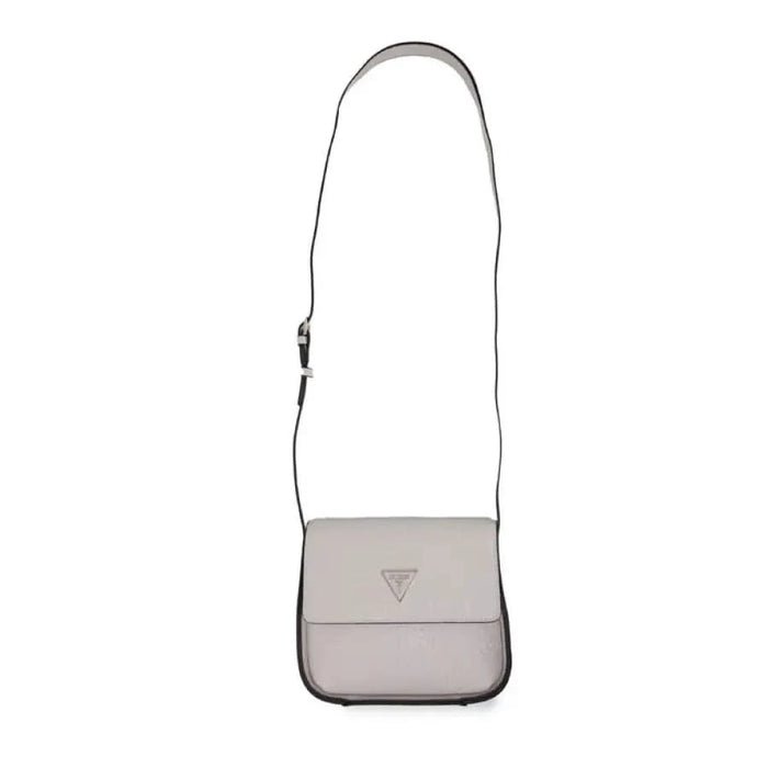 Light gray crossbody handbag featuring a triangular logo from Guess Women’s Bag