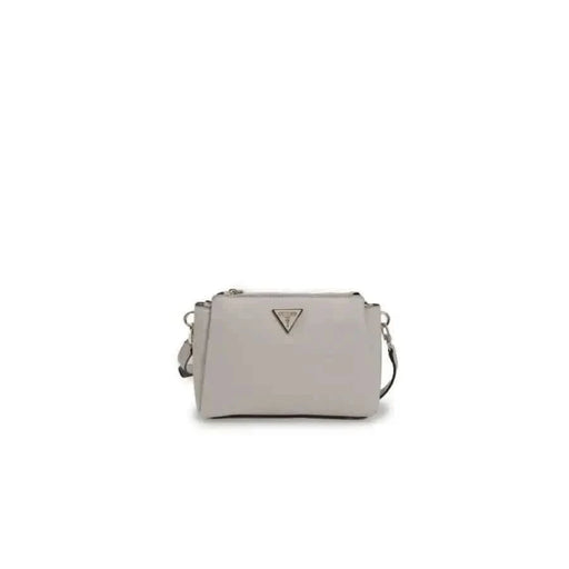 Light gray leather Guess Women Bag with triangular logo and detachable strap