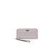 Light gray leather wallet with wrist strap and monogram pattern by Guess