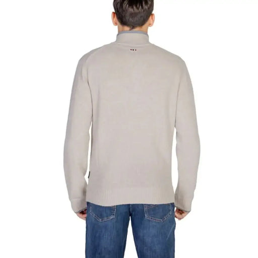 Light gray zip-up fleece jacket displayed from behind in Napapijri Men Knitwear collection