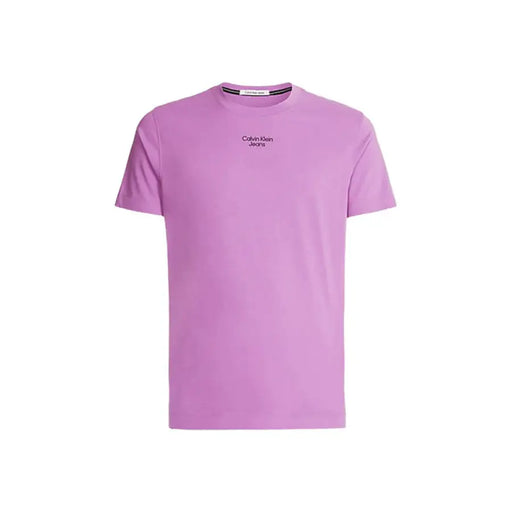 Lilac Calvin Klein Jeans T-Shirt with small black logo on chest for men