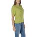 Lime green short-sleeved t-shirt with round neck styled with blue jeans, B.young product