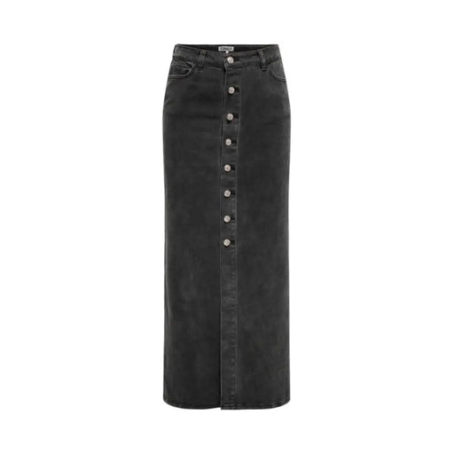 Long black denim skirt with button-front closure by Only for women