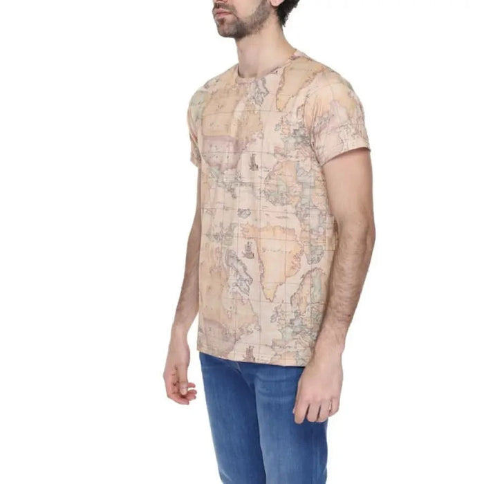 Man wearing Alviero Martini Prima Classe shirt with map print - stylish men’s t-shirt