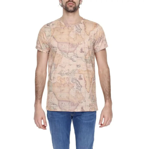 Man modeling Alviero Martini Prima Classe T-Shirt with map print