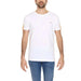 Man in Alviero Martini Prima Classe T-Shirt with Yellow Patch on White