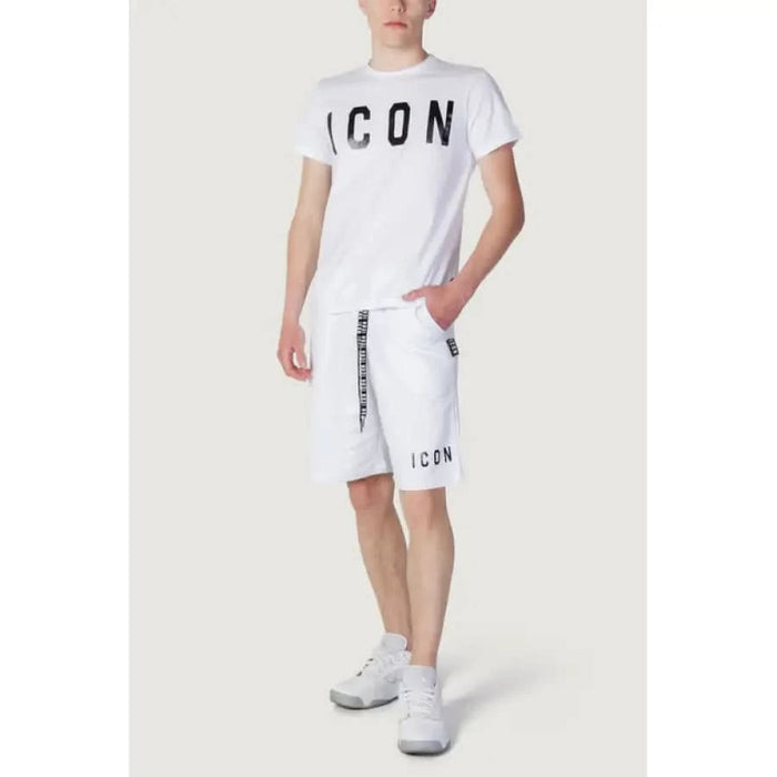 Icon Icon Men T-Shirt modeled by man in white shirt and shorts