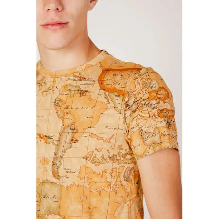 Man wearing Alviero Martini Prima Classe yellow map print t-shirt - Alviero Martini Men Shirt