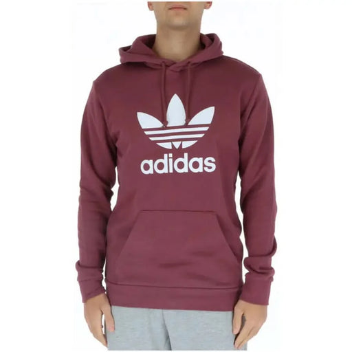 Maroon Adidas Men Sweatshirt with White Trefoil Logo and Text on the Front