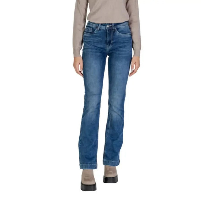 Medium-wash bootcut jeans with flared leg design by Street One for women