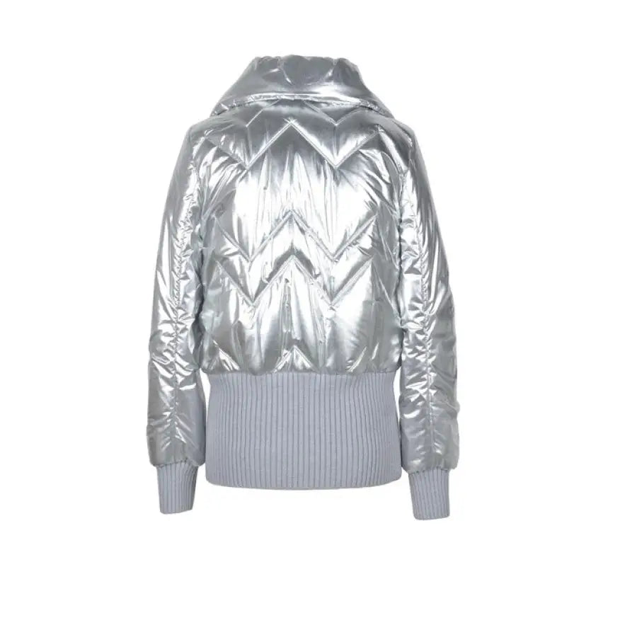 Women’s metallic silver puffer jacket with ribbed waist and quilted design - Patrizia Pepe