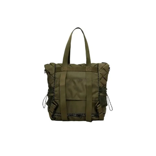 Military-style olive green tote bag by Desigual with multiple straps and pockets