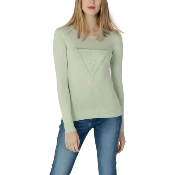 Mint green long-sleeved sweater with triangle design from Guess Women Knitwear