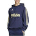 Navy blue Adidas hoodie featuring yellow logo and stripes from Adidas Men Sweatshirts