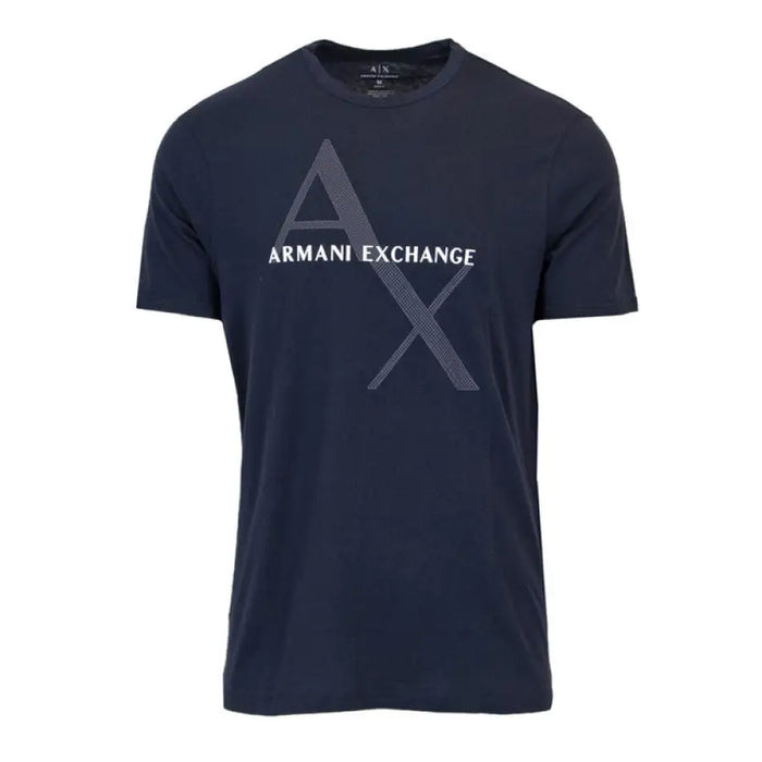 Navy blue Armani Exchange men’s t-shirt featuring a gray logo design