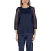 Navy blue blouse with sheer balloon sleeves by Street One for women’s fashion