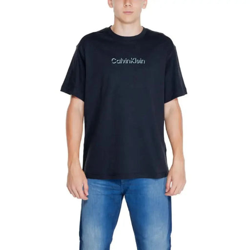 Navy blue Calvin Klein T-shirt with white logo from the Calvin Klein Men T-Shirt collection