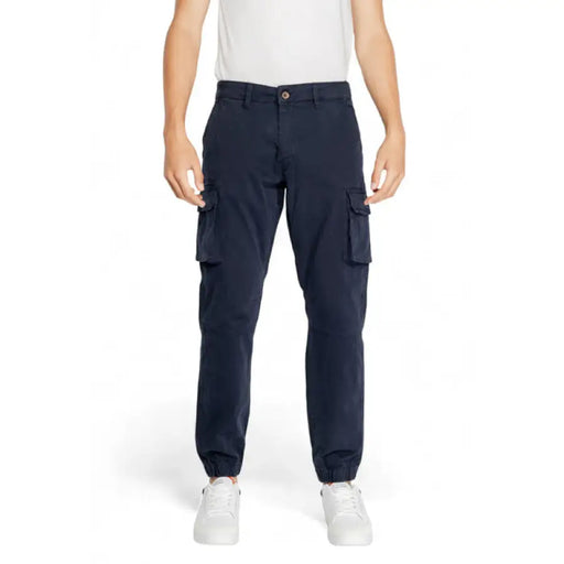 Gas - Gas Men Trousers Navy blue cargo pants with side pockets and elastic cuffs