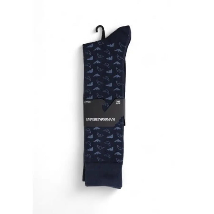 Navy blue dress sock featuring light blue umbrella pattern by Emporio Armani Underwear