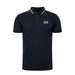 Navy blue EA7 polo shirt featuring white trim on the collar for men