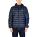 Navy blue EA7 quilted puffer jacket with hood and full zipper for men