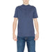 Navy blue short sleeve henley shirt with button placket by Hamaki-ho for men