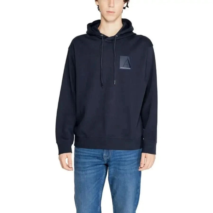 Navy blue hooded sweatshirt with geometric logo for Armani Exchange Men Sweatshirts