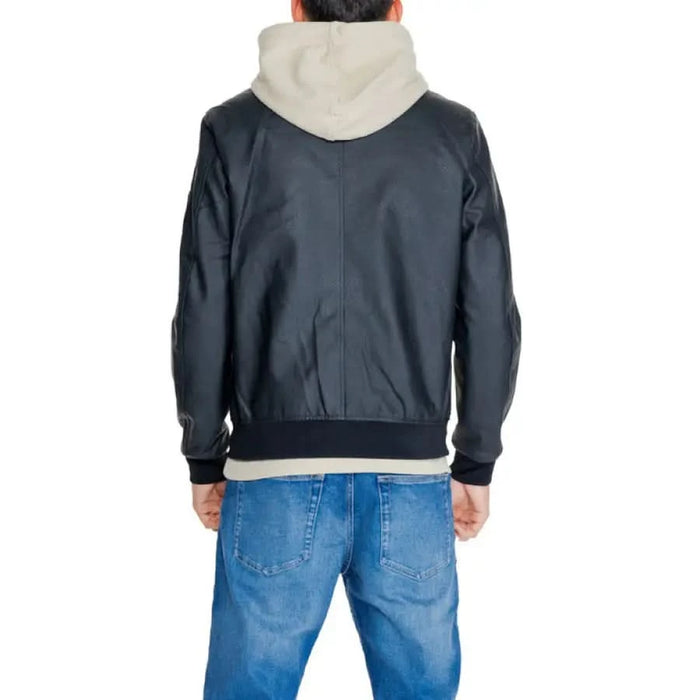 Navy blue jacket featuring a light-colored hood by Jack & Jones