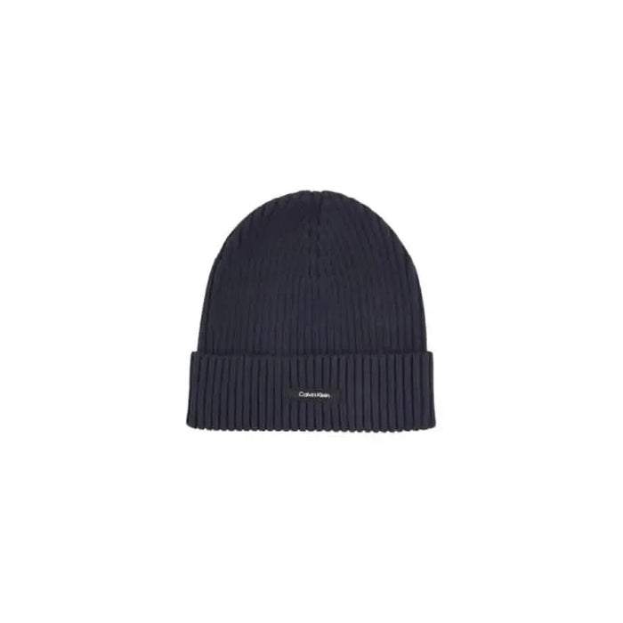 Navy blue knit winter beanie with folded brim from Calvin Klein Men Cap collection