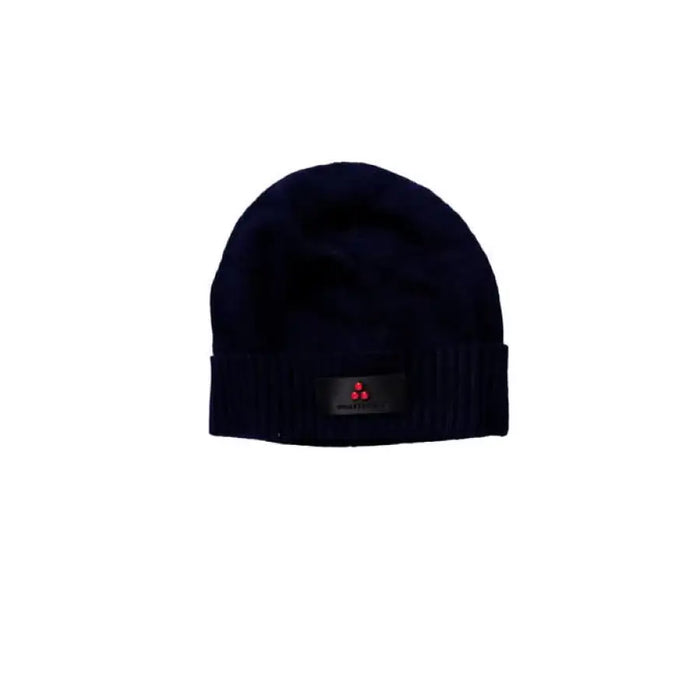 Navy blue knit beanie featuring a small red logo patch by Peuterey Men Cap