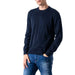 Armani Exchange Men Navy Blue Long-Sleeved Sweater with Blue Jeans