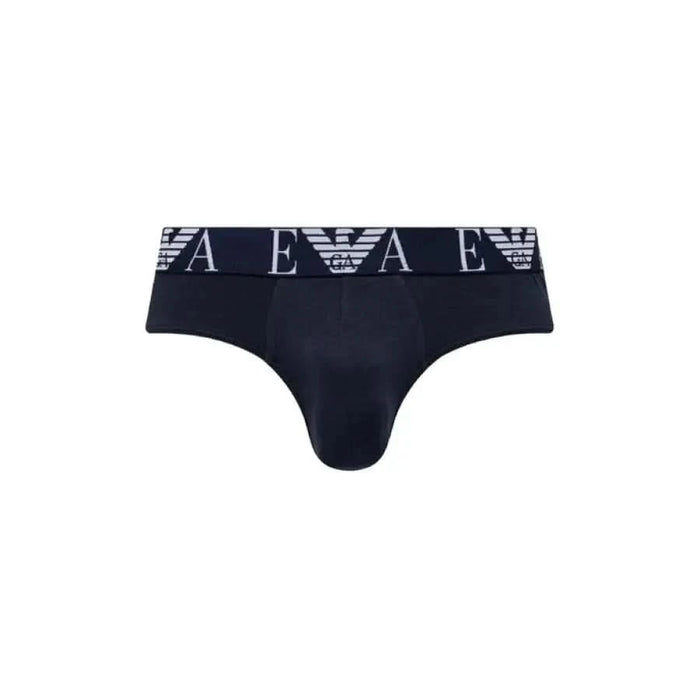 Navy blue men’s briefs featuring Emporio Armani logo waistband for stylish comfort