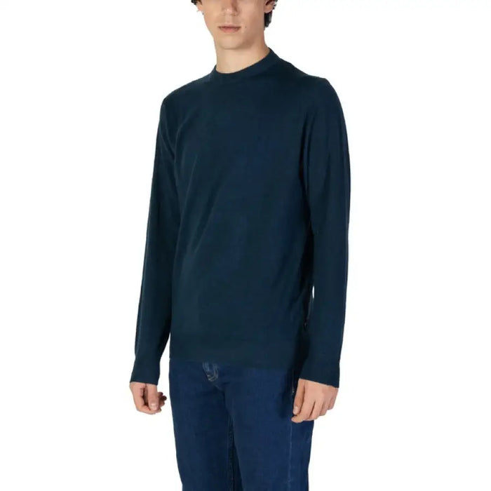 Navy blue mock neck long-sleeve sweater from Gas Men Blue Knit Sweater collection