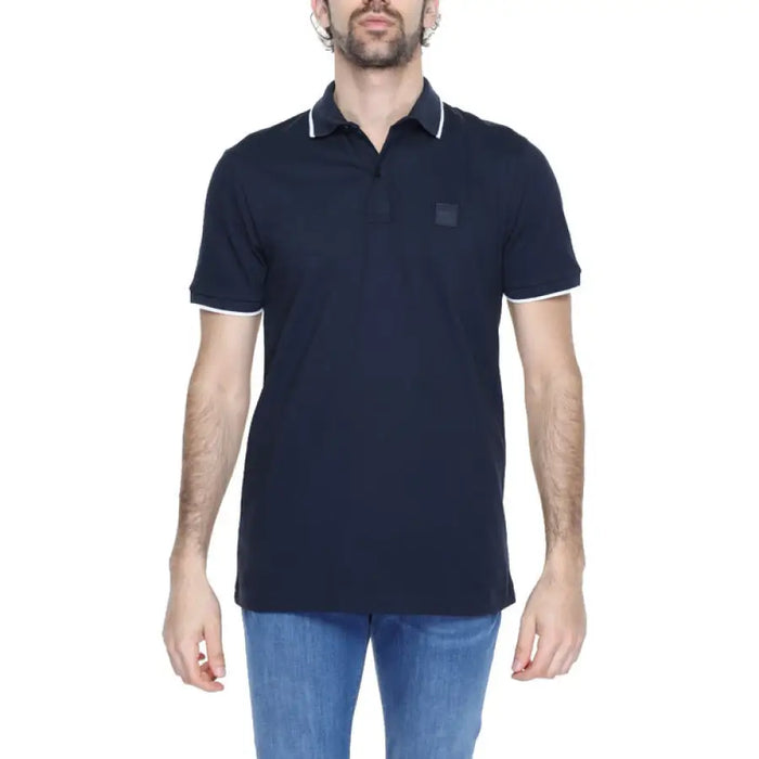 Navy blue polo shirt with white trim from Boss Men’s Spring/Summer Collection